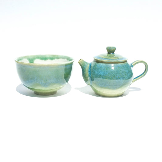 DISCOUNT - Celadon Waves - 160ml Teapot and Cup Set