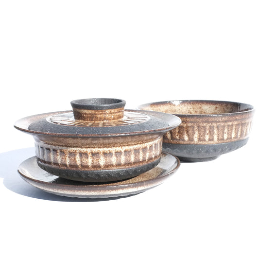 Sandstone - 100ml Carved Gaiwan and Teacup Set