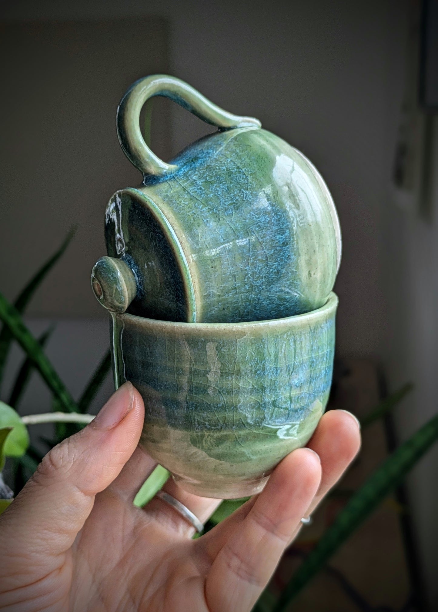 Celadon Waves - 70ml Teapot and Cup Set